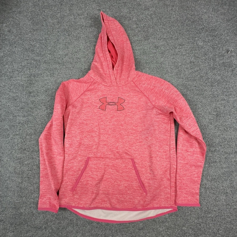 Under Armour Hoodie Womens Large Pink ColdGear Storm Fleece Pullover Logo